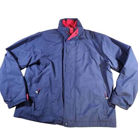 L.L. Bean 3 In 1 Winter Coat Men’s Large Blue Nylon Shell Fleece Lined Jacket